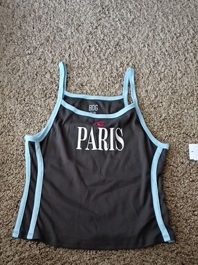 BDG Black Tank Top with Light Blue Trim and 'PARIS' Graphic.Jr. size.